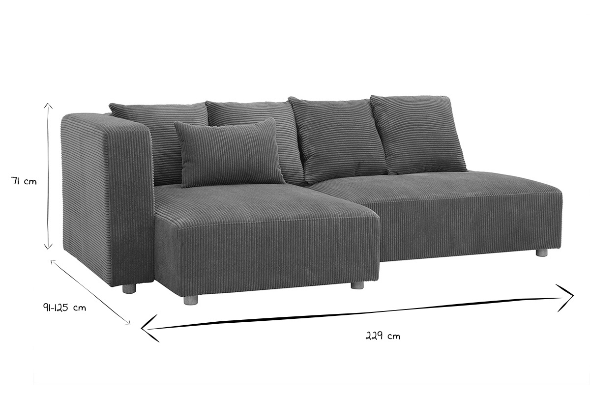 Canap� d'angle gauche 3 places en tissu velours c�tel� terracotta et bois clair HARLEM
