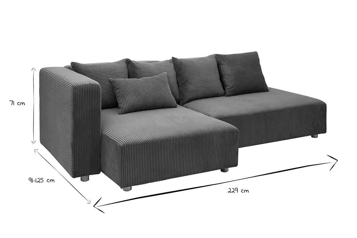 Canap d'angle gauche 3 places en tissu velours ctel vert kaki et bois clair HARLEM