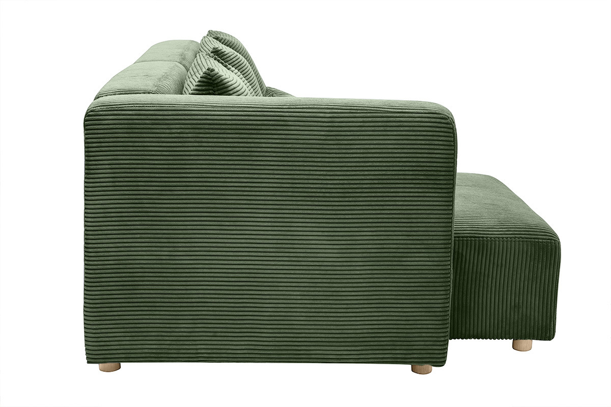 Canap d'angle gauche 3 places en tissu velours ctel vert kaki et bois clair HARLEM