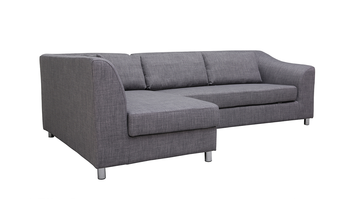 Canap d'angle gauche convertible avec coffre 3 places en tissu gris et acier chrom MIAMI