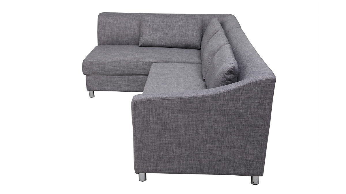 Canap d'angle gauche convertible avec coffre 3 places en tissu gris et acier chrom MIAMI