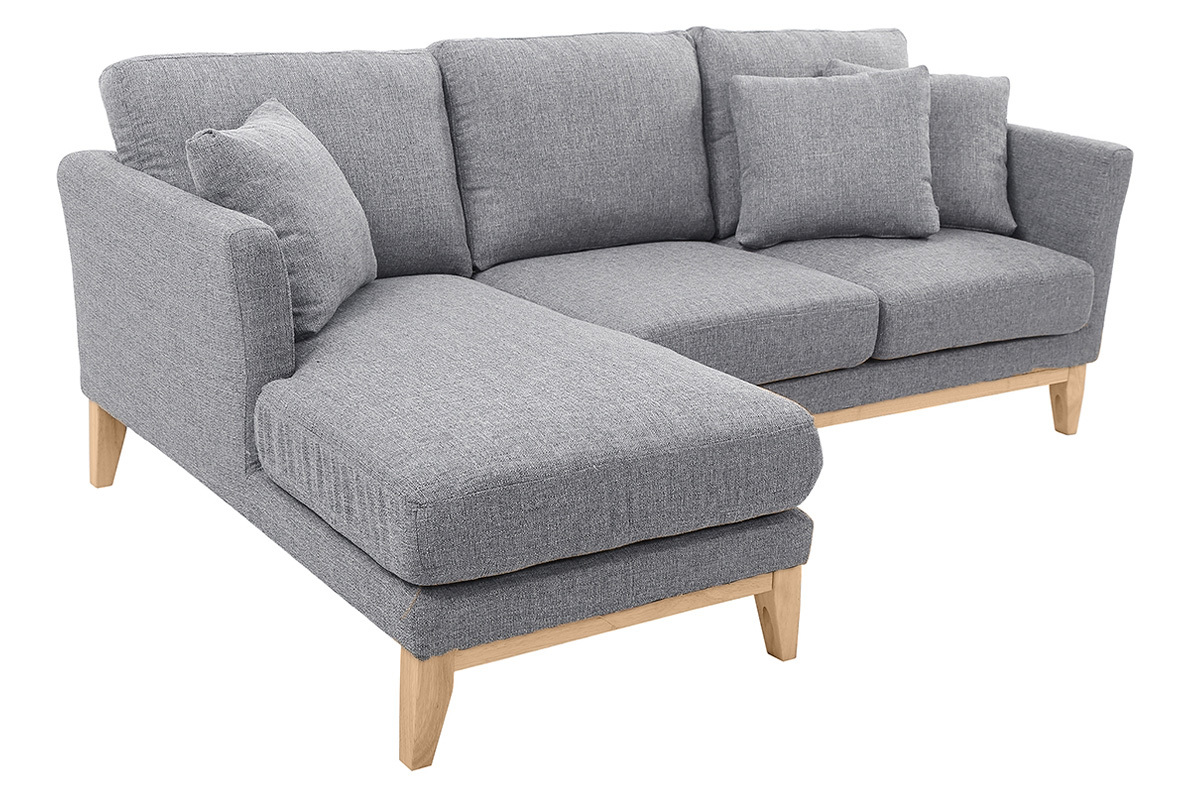 Canap d'angle gauche dhoussable scandinave 3-4 places en tissu gris clair et bois clair OSLO