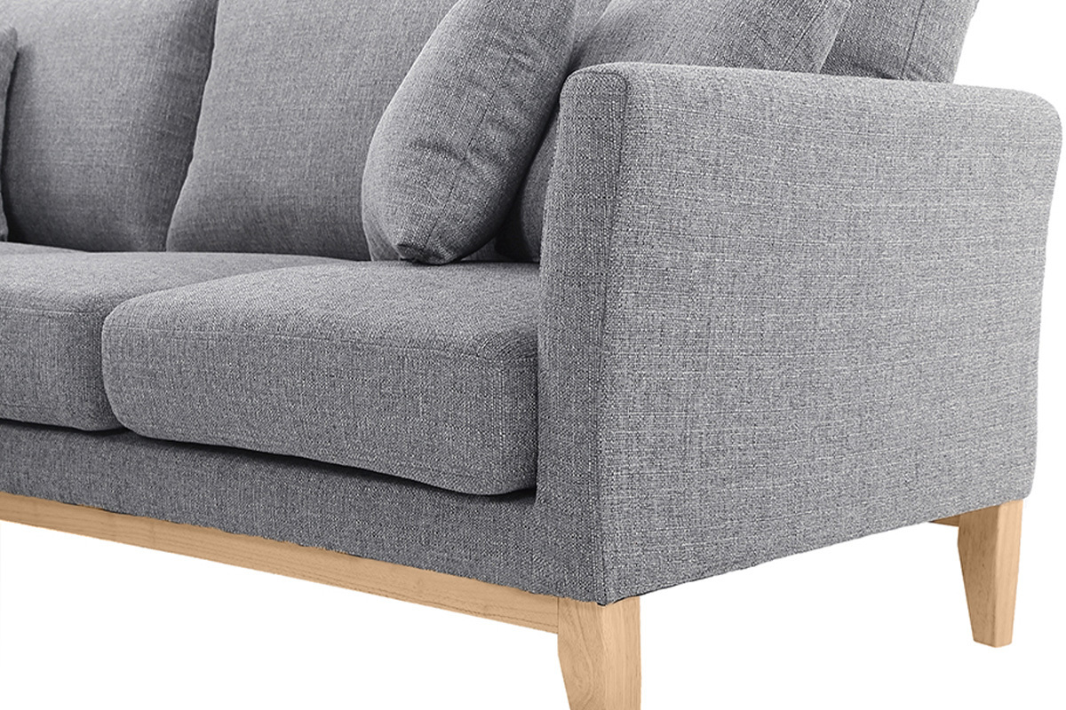 Canap d'angle gauche dhoussable scandinave 3-4 places en tissu gris clair et bois clair OSLO