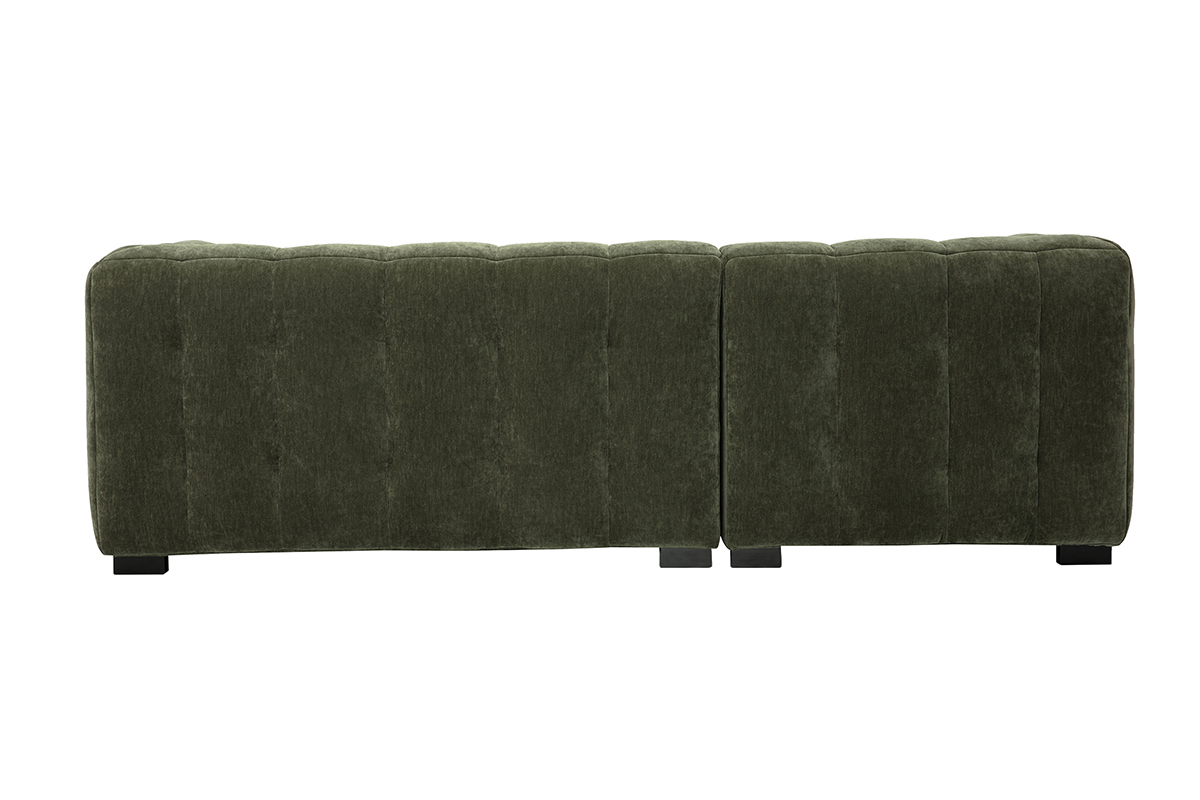 Canap d'angle gauche design 3 places en tissu effet velours vert kaki CORTO