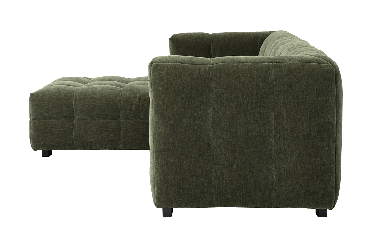 Canap d'angle gauche design 3 places en tissu effet velours vert kaki CORTO