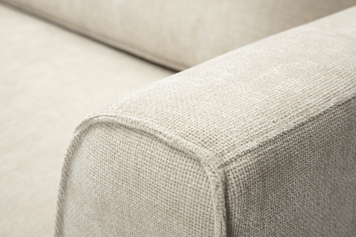 Canap� d'angle gauche design en tissu effet velours textur� beige 3 places GRAMMY