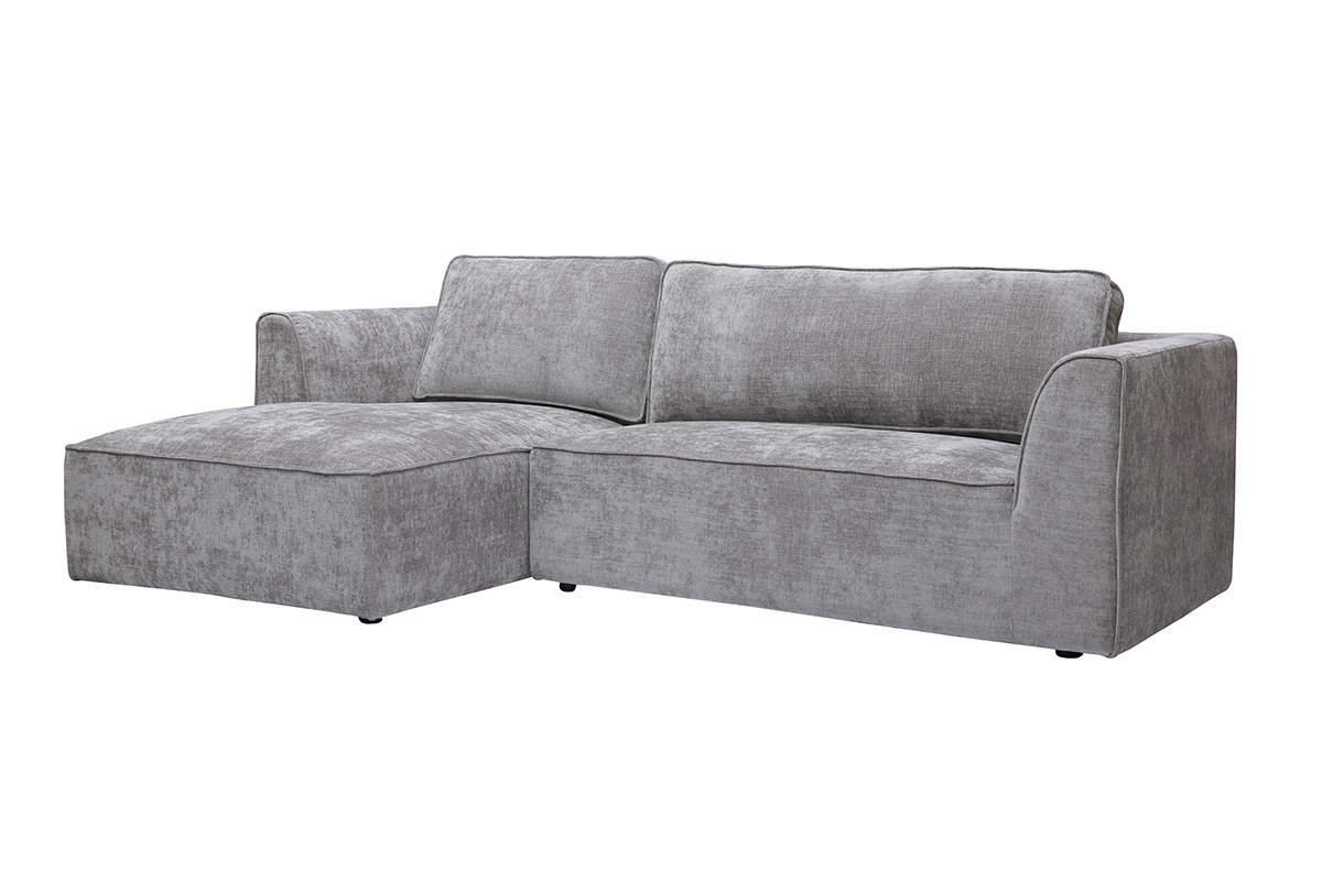 Canap� d'angle gauche design en tissu effet velours textur� gris 3 places GRAMMY