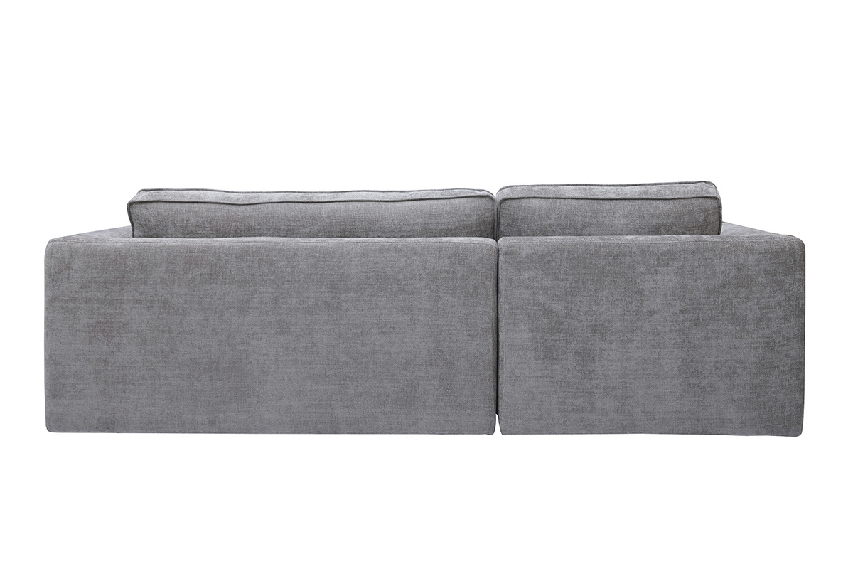 Canap� d'angle gauche design en tissu effet velours textur� gris 3 places GRAMMY