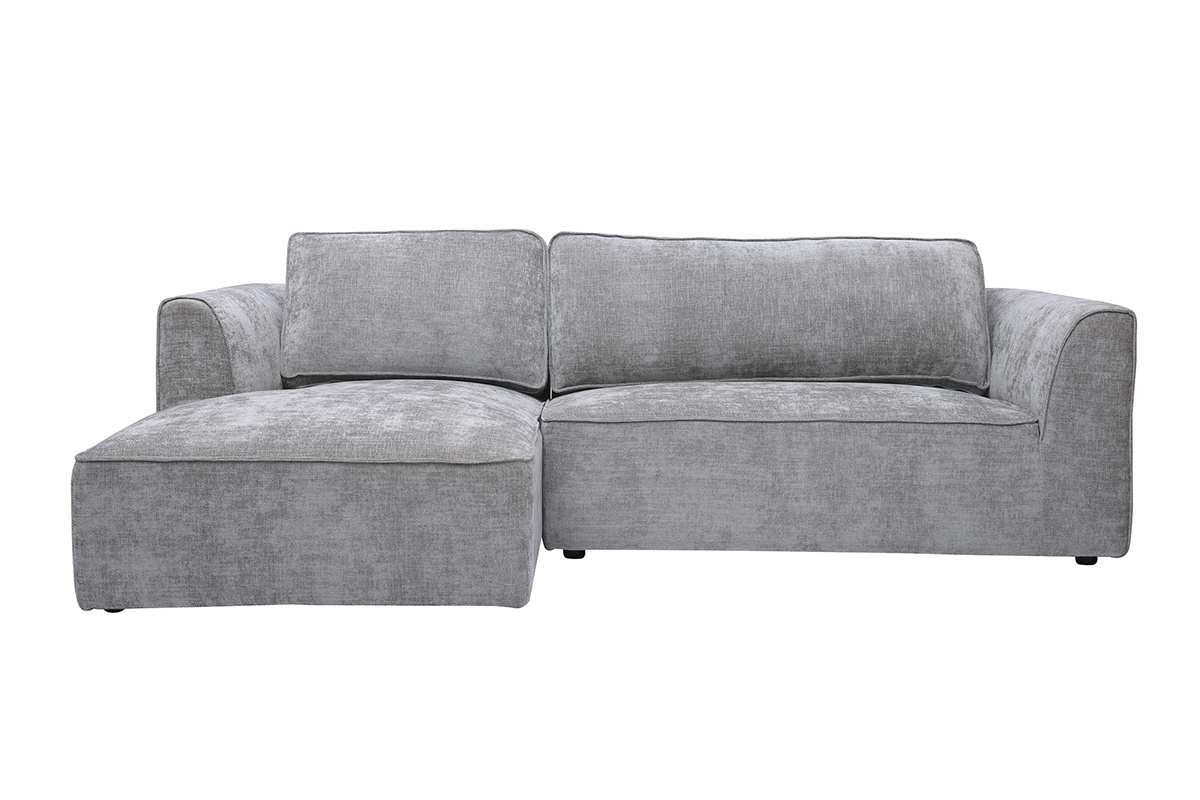 Canap� d'angle gauche design en tissu effet velours textur� gris 3 places GRAMMY