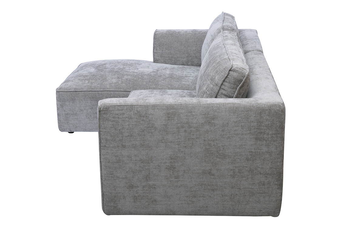 Canap� d'angle gauche design en tissu effet velours textur� gris 3 places GRAMMY