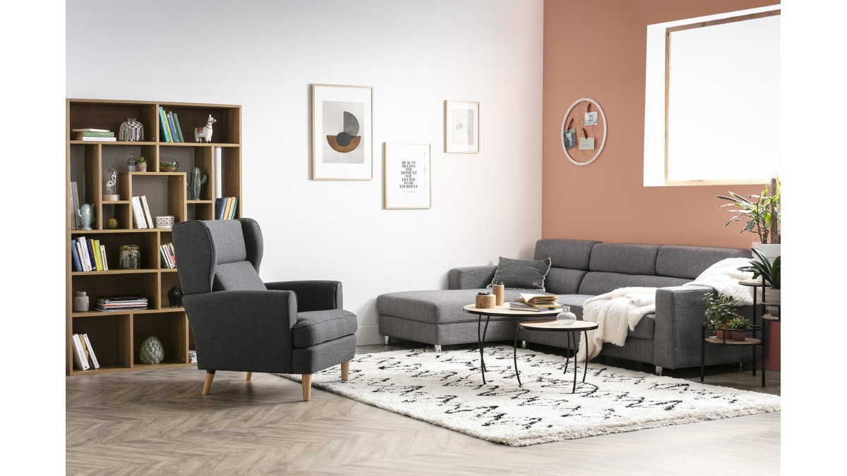 Canap d'angle gauche design gris PORTLAND