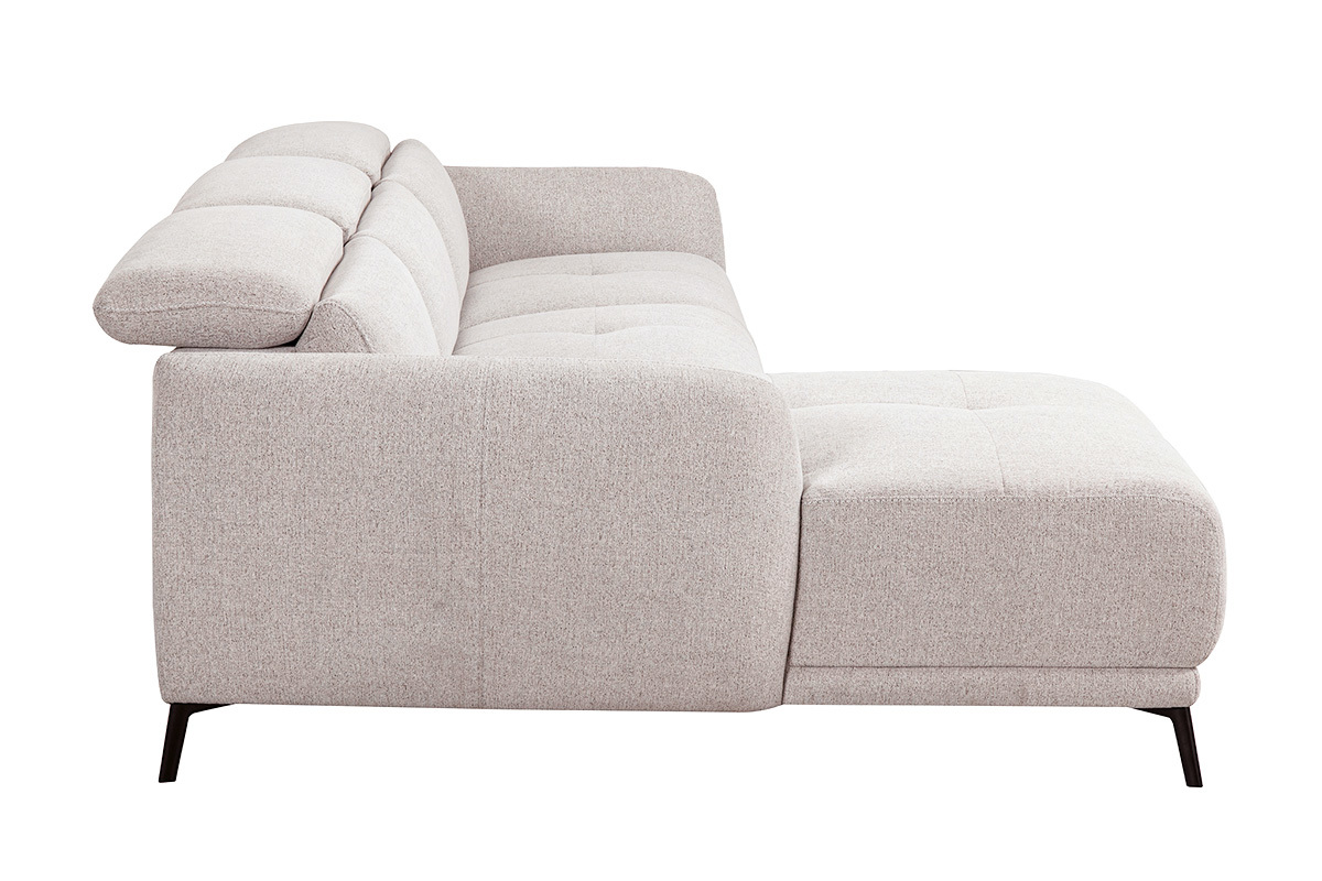 Canap� d'angle gauche �lectrique 3-4 places avec t�ti�res ajustables et repose-pieds en tissu effet velours textur� beige et m�tal TIGNES