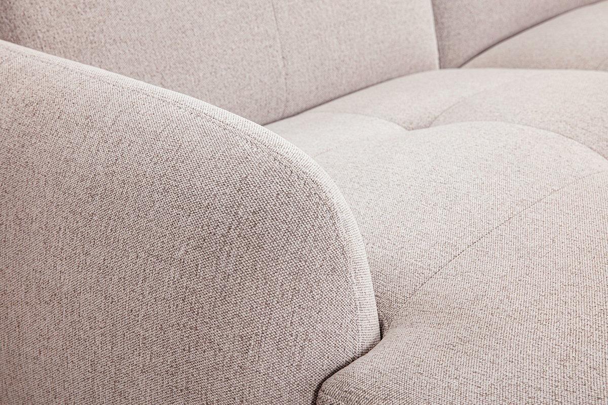 Canap� d'angle gauche �lectrique 3-4 places avec t�ti�res ajustables et repose-pieds en tissu effet velours textur� beige et m�tal TIGNES