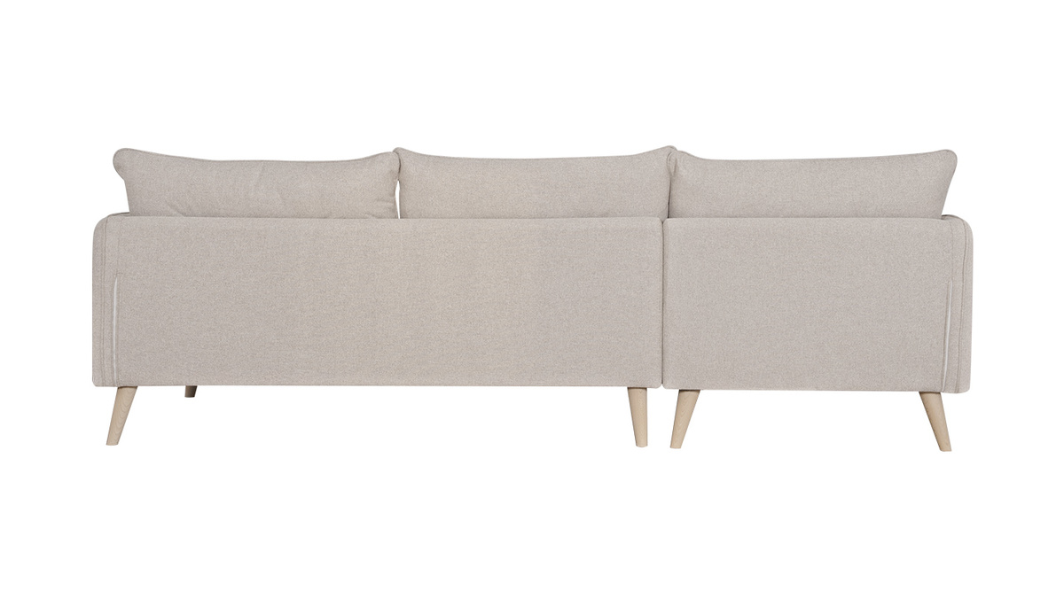 Canap d'angle gauche scandinave 5 places en tissu beige et bois clair GUILTY