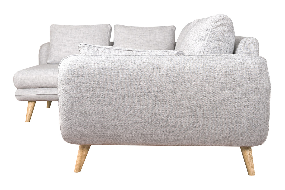 Canap d'angle gauche scandinave 5 places en tissu gris clair chin et bois clair CREEP