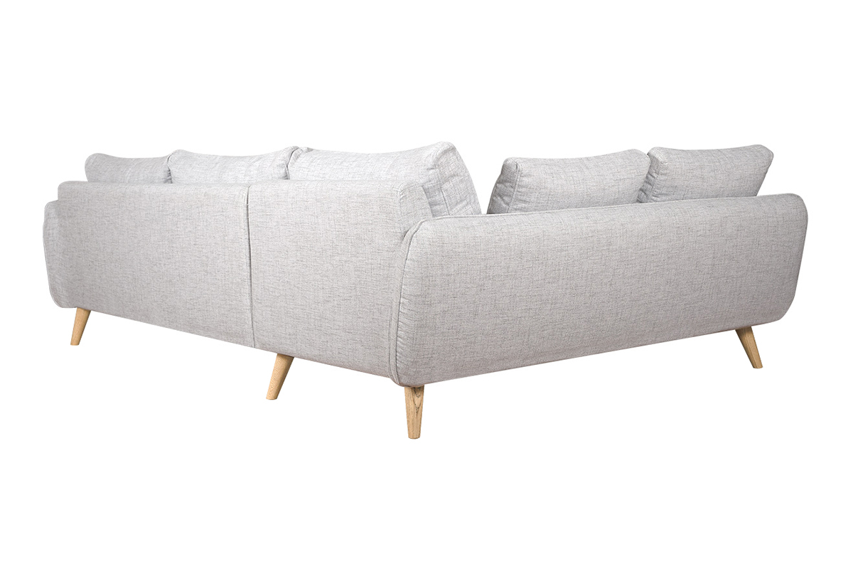 Canap d'angle gauche scandinave 5 places en tissu gris clair chin et bois clair CREEP