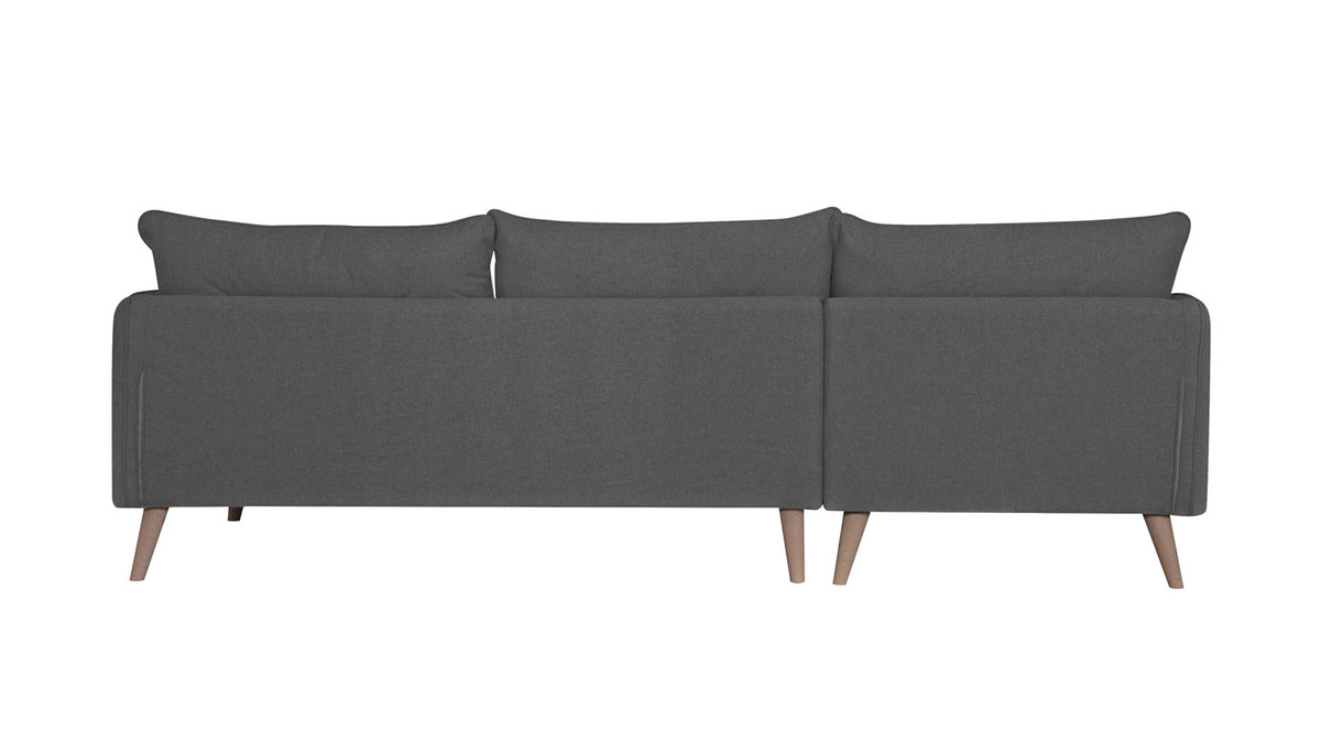 Canap d'angle gauche scandinave 5 places en tissu gris fonc et bois clair GUILTY