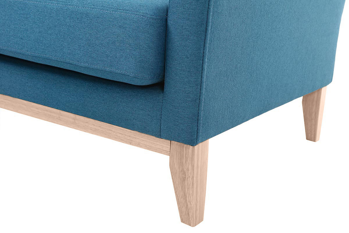 Canap d'angle gauche scandinave bleu canard dhoussable et bois clair 3-4 places OSLO