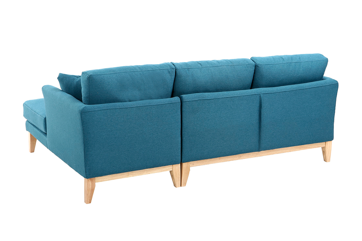 Canap d'angle gauche scandinave bleu canard dhoussable et bois clair 3-4 places OSLO