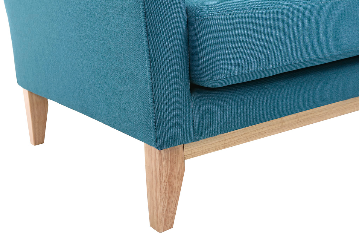 Canap d'angle gauche scandinave bleu canard dhoussable et bois clair 3-4 places OSLO