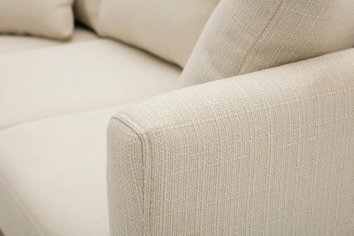 Canap d'angle gauche scandinave en tissu beige dhoussable et bois clair 3-4 places OSLO