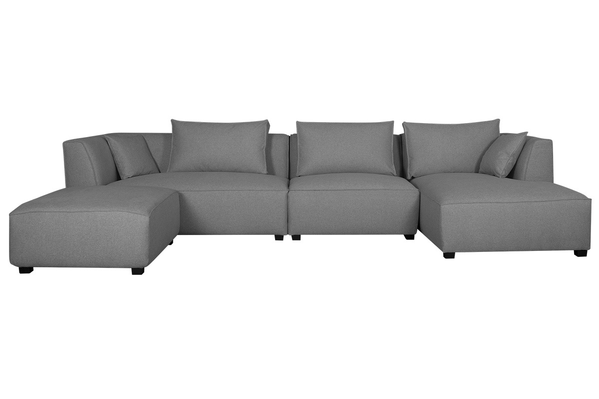 Canap d'angle moderne modulable 4 lments en tissu gris clair PLURIEL
