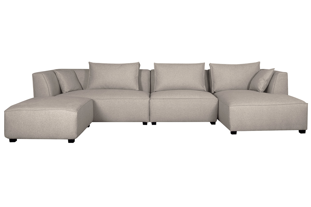 Canap d'angle modulable 4 lments en tissu beige naturel PLURIEL