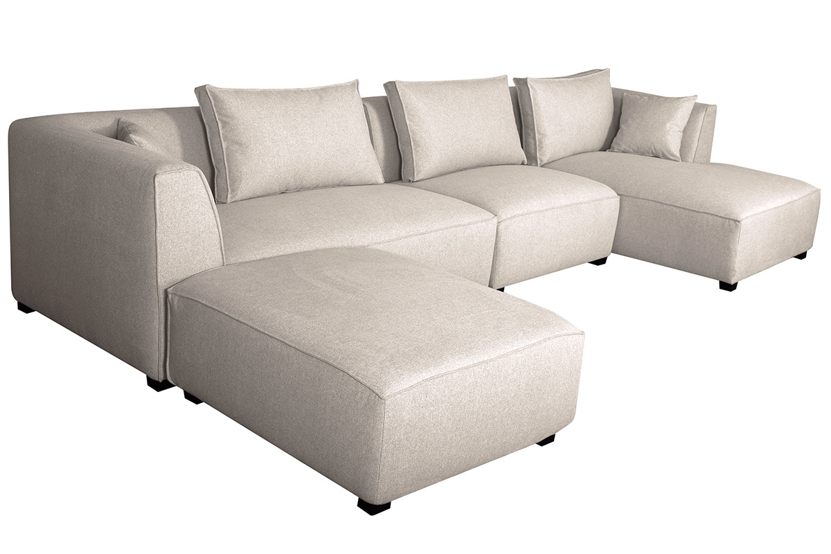 Canap d'angle modulable 4 lments en tissu beige naturel PLURIEL