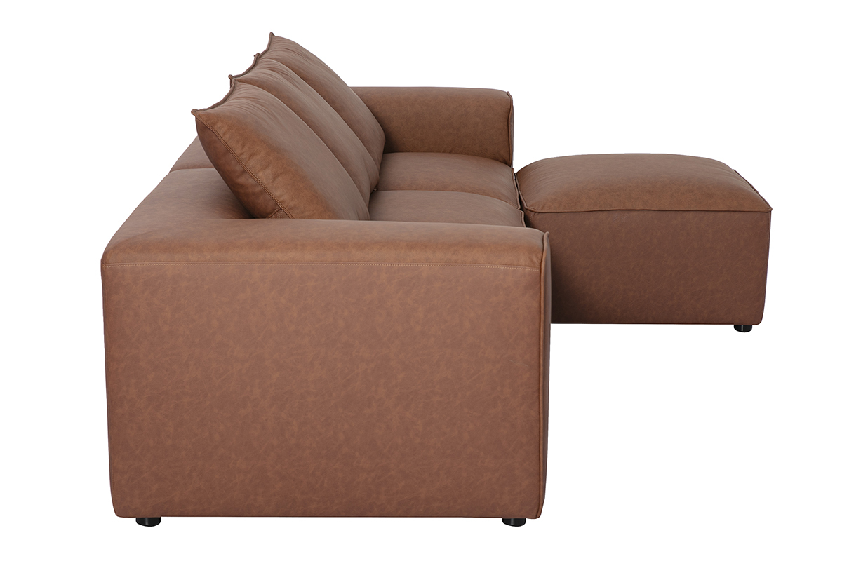 Canap� d'angle modulable 4 places en cuir marron FERGUS