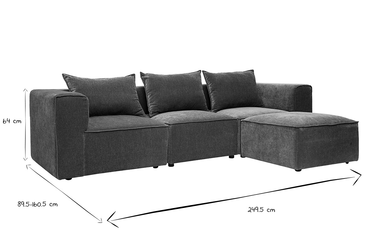 Canap� d'angle modulable 4 places en tissu effet velours vert kaki KERRY