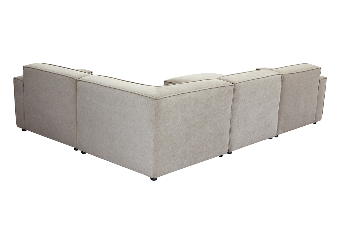 Canap d'angle modulable 5 places et pouf en tissu effet velours textur beige SPLIT