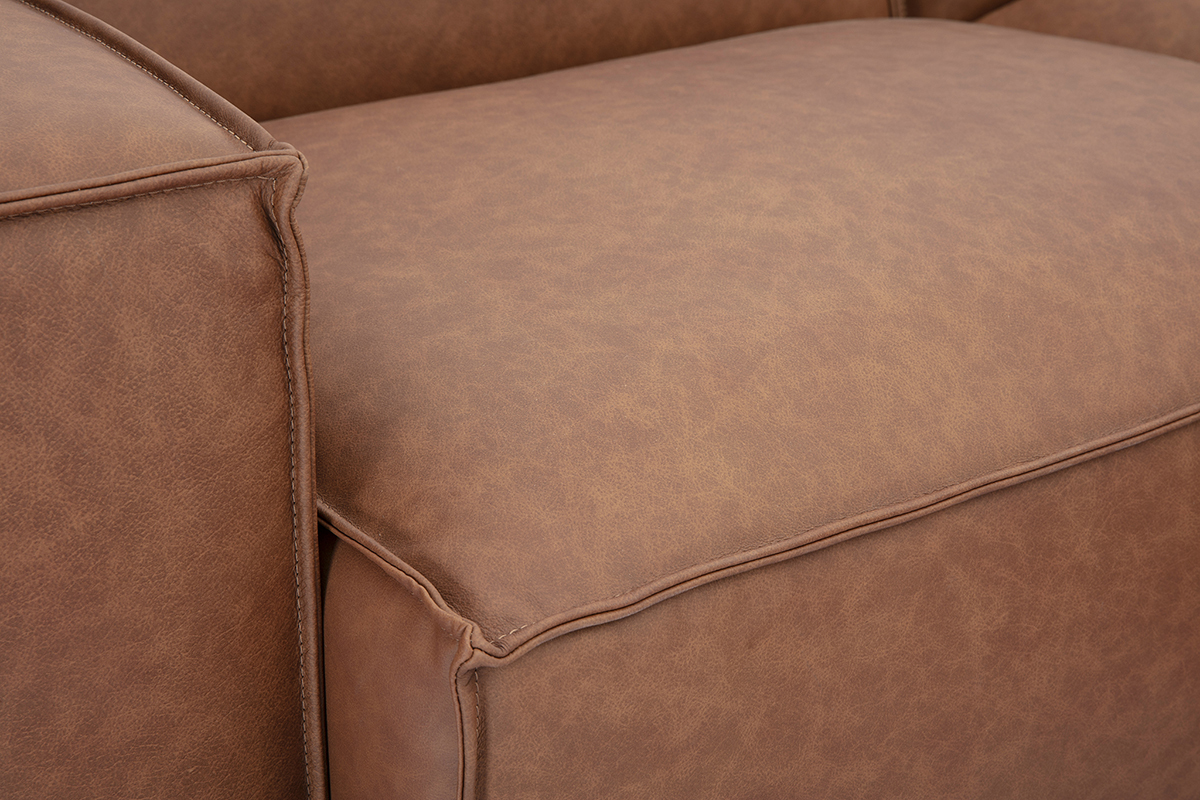 Canap d'angle modulable vintage 3 places en cuir marron SPLIT
