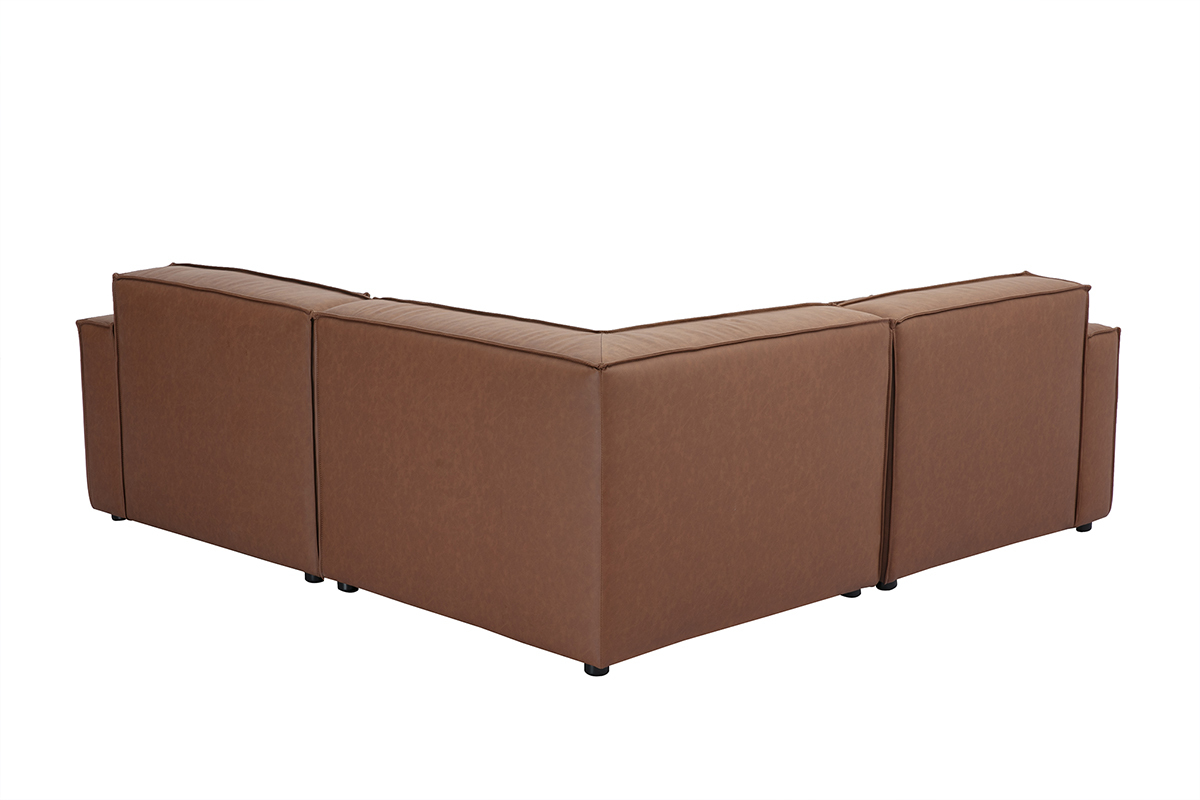 Canap d'angle modulable vintage 3 places en cuir marron SPLIT