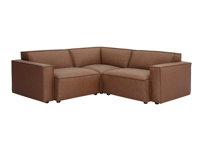 Canapé d'angle modulable vintage 3 places en cuir marron SPLIT