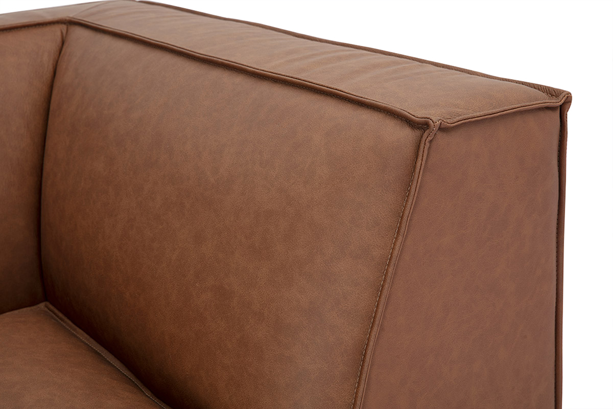 Canap d'angle modulable vintage 5 places et pouf en cuir marron SPLIT