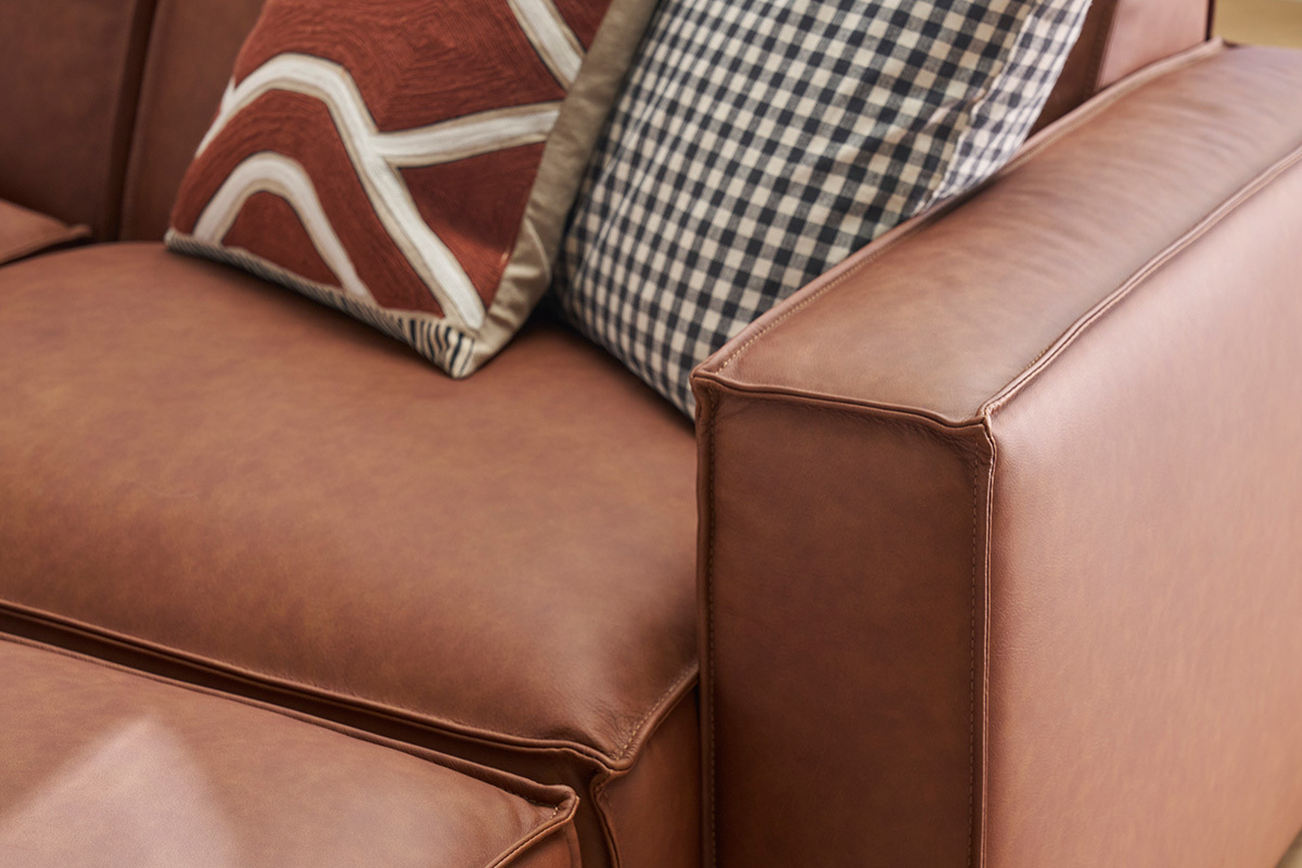 Canap d'angle modulable vintage 5 places et pouf en cuir marron SPLIT