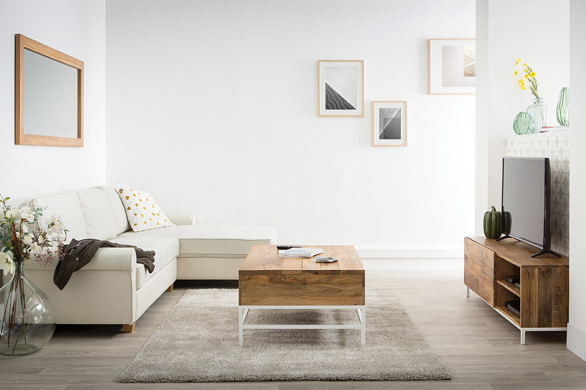 Canap� d'angle r�versible 3 places classique en tissu coloris naturel MONCEAU