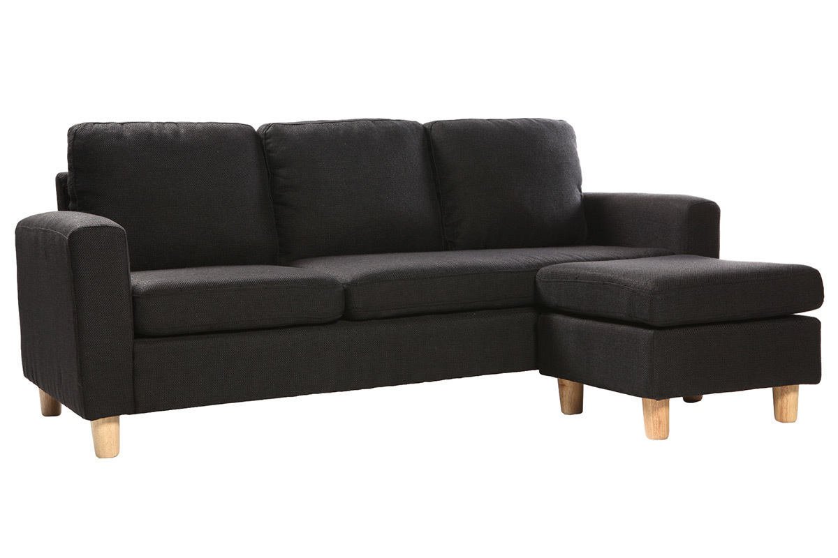 Canap� d'angle r�versible design noir pieds bois ALAMO