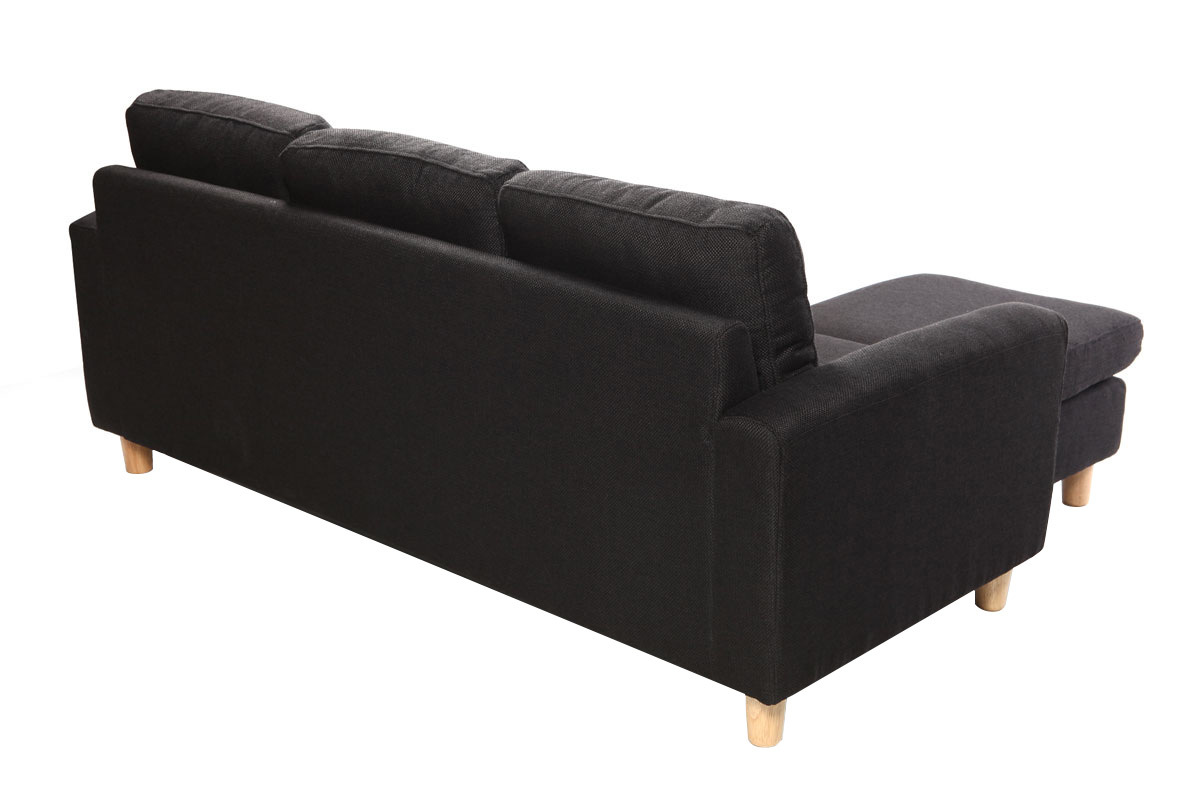 Canap� d'angle r�versible design noir pieds bois ALAMO