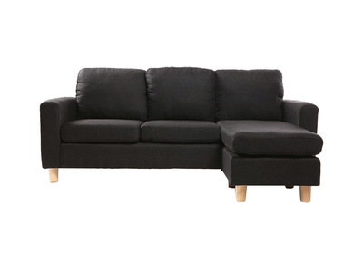 Canap&eacute; d'angle r&eacute;versible design noir pieds bois ALAMO