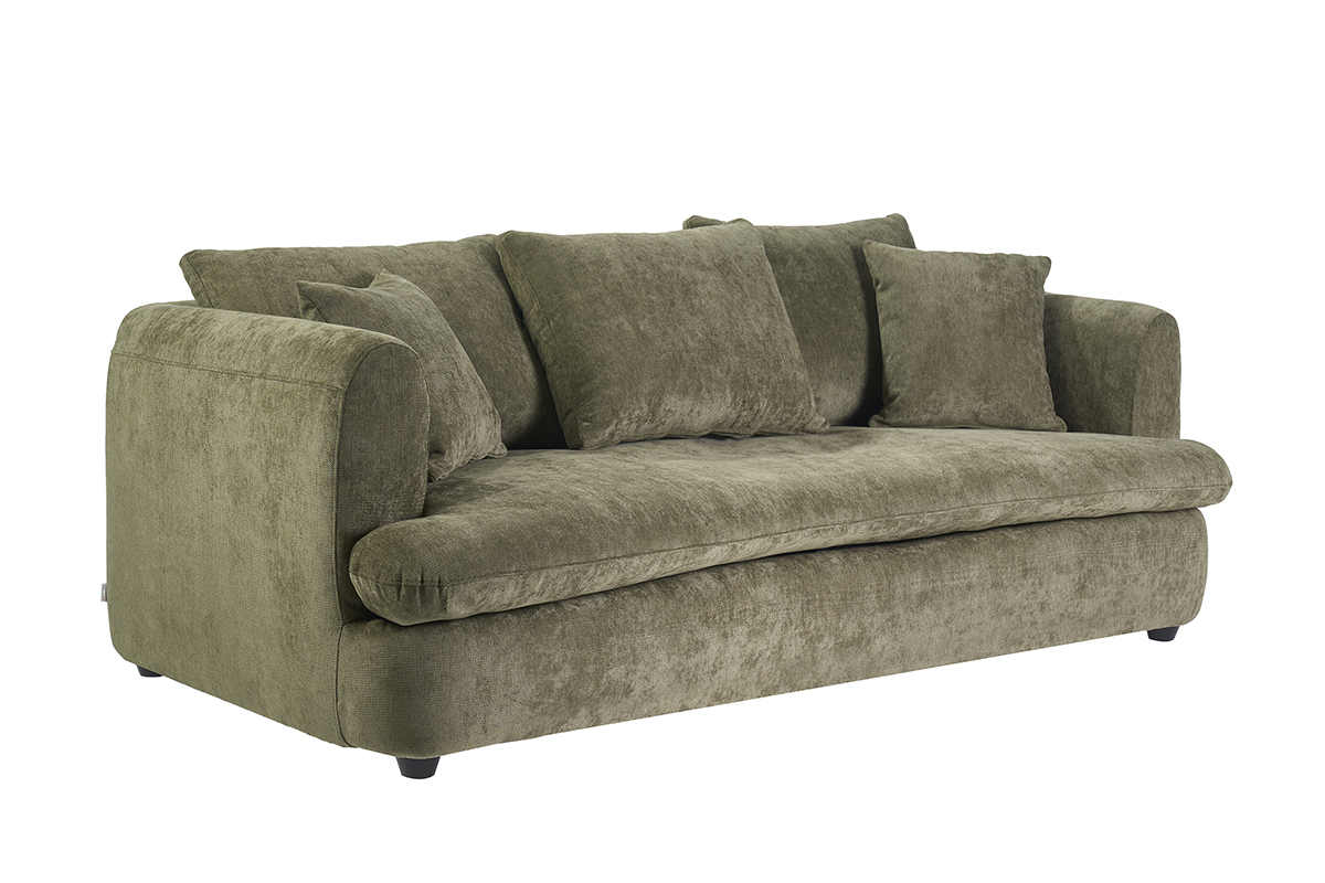 Canap� d�houssable 3-4 places design haricot en tissu effet velours textur� vert kaki SACHA