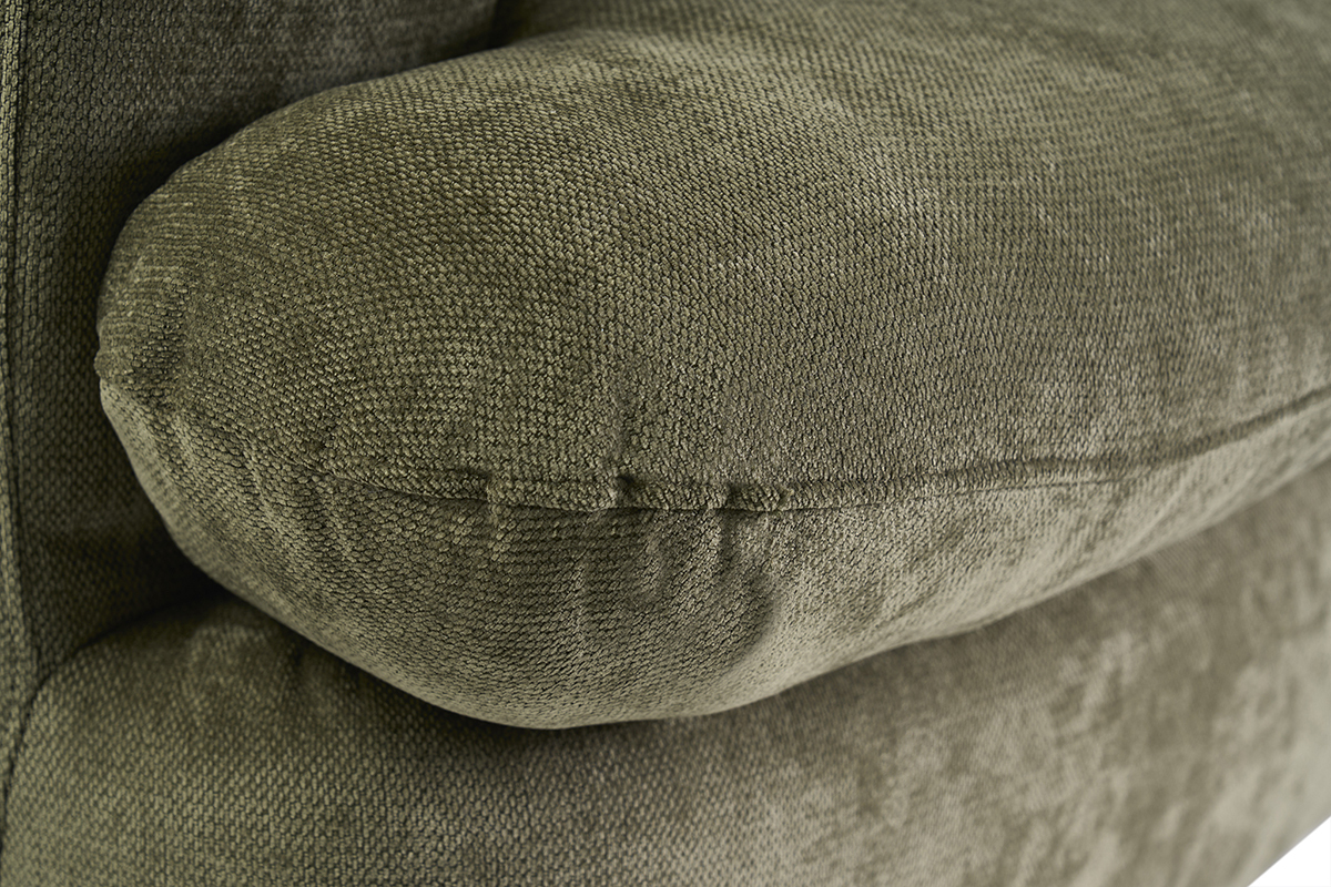Canap� d�houssable 3-4 places design haricot en tissu effet velours textur� vert kaki SACHA