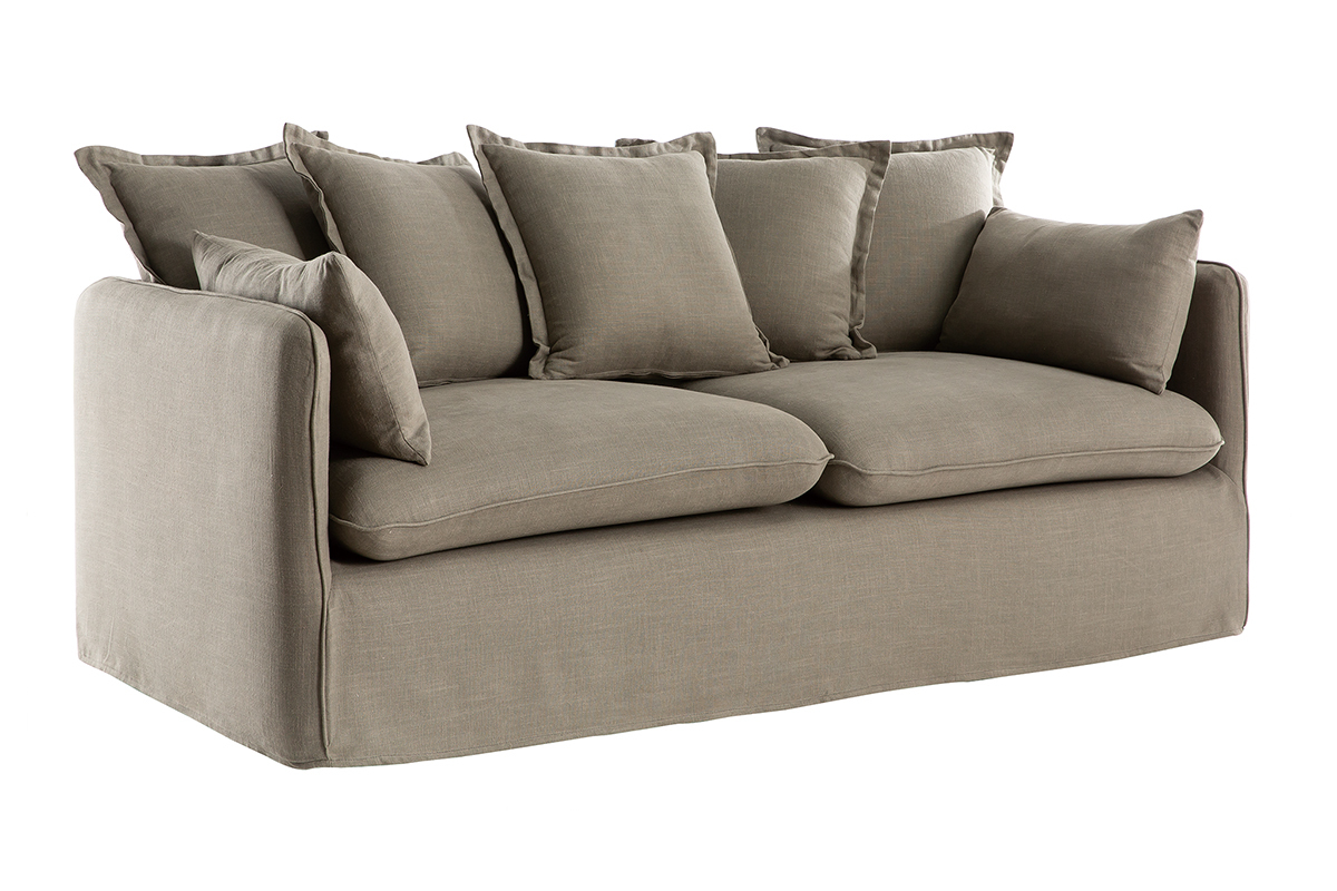 Canap� d�houssable 3 places en lin vert de gris MERLIN