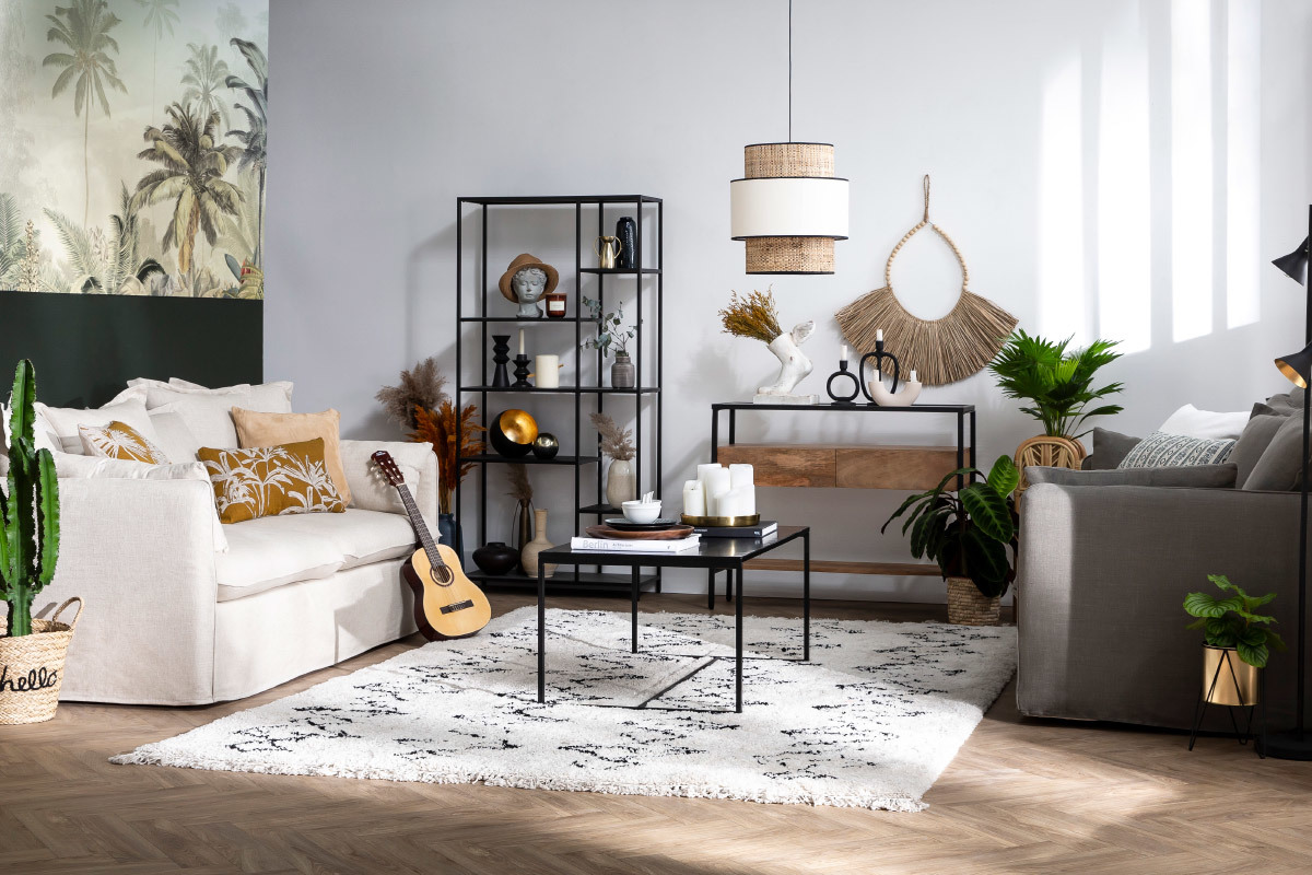 Canap� d�houssable 3 places en lin vert de gris MERLIN