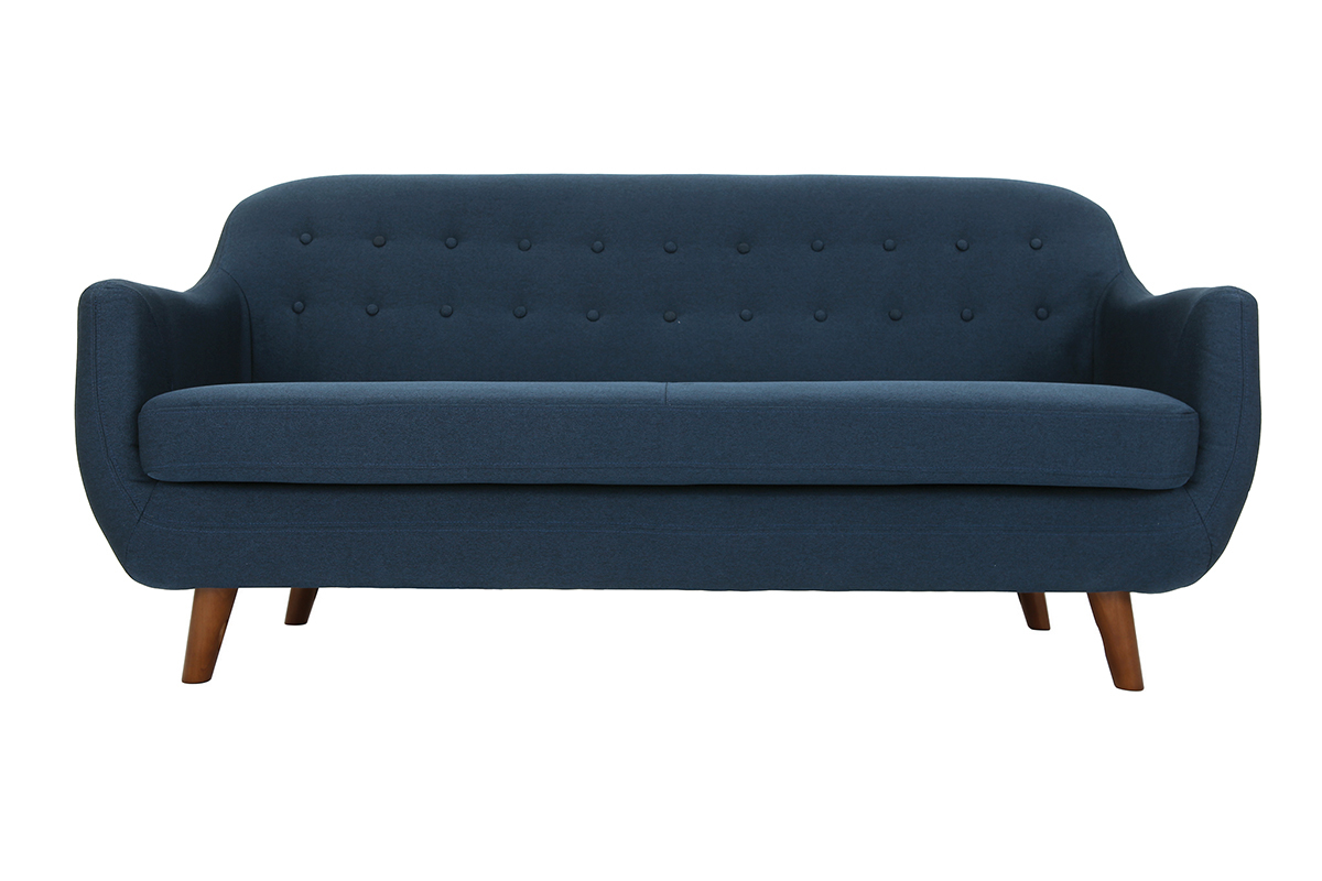 Canap dhoussable 3 places en tissu bleu fonc et bois fonc YNOK