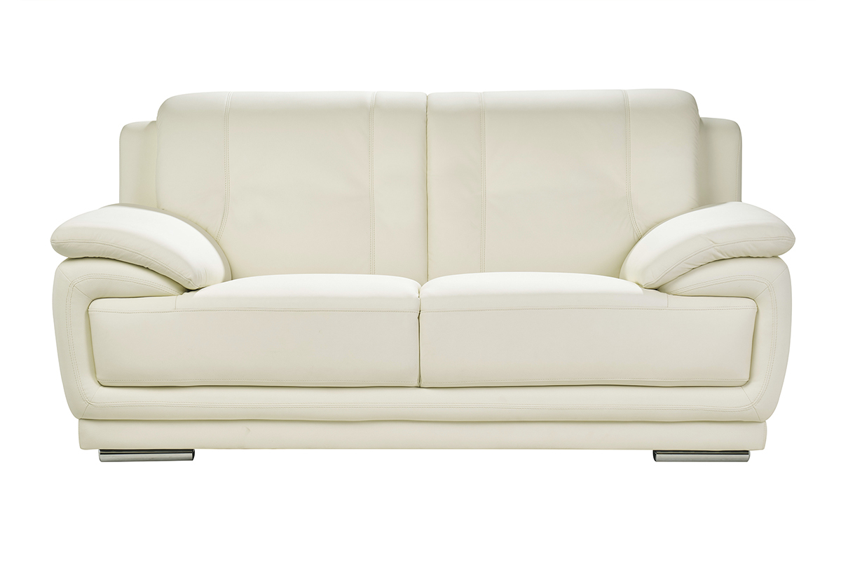 Canap design 2 places en cuir blanc et acier chrom TAMARA