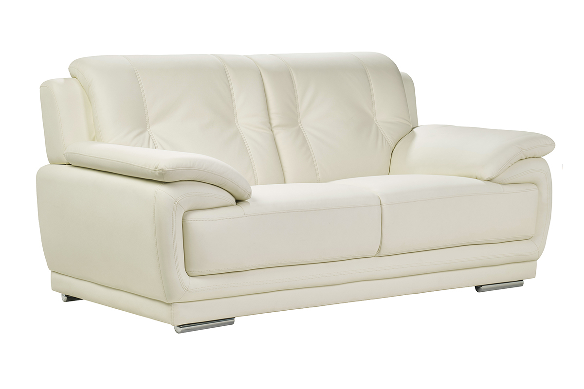 Canap design 2 places en cuir blanc et acier chrom TAMARA