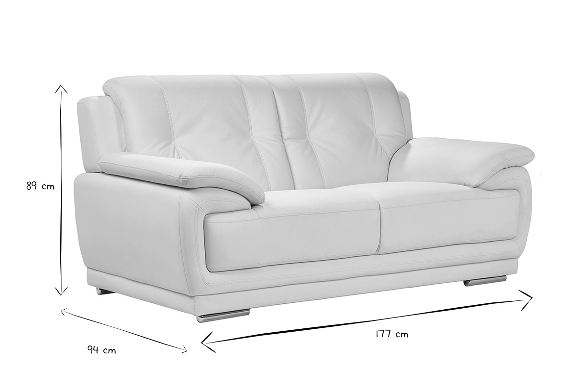 Canap design 2 places en cuir blanc et acier chrom TAMARA