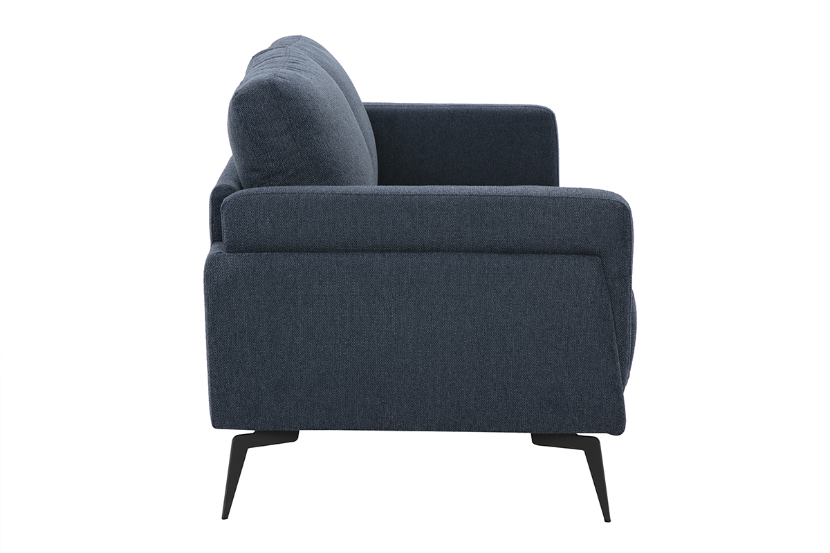 Canap design 2 places en tissu effet velours textur bleu fonc et mtal noir MOSCO