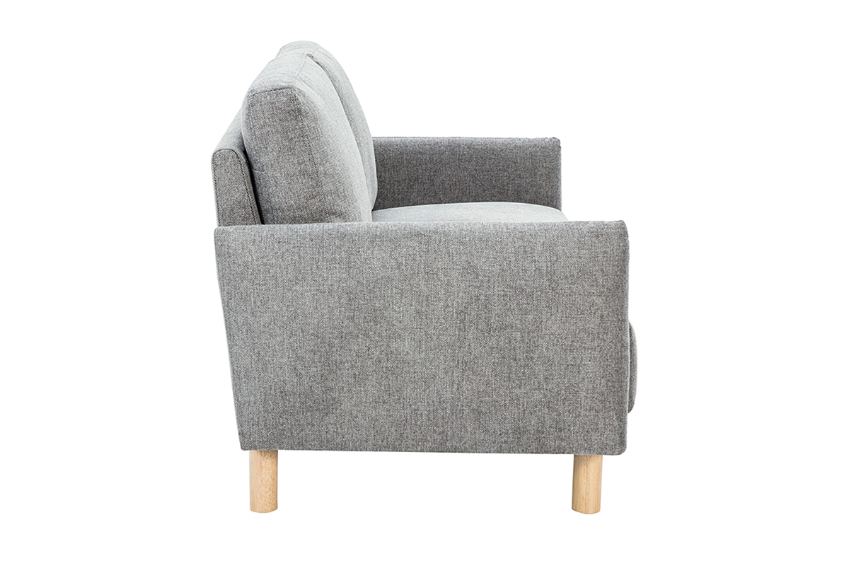 Canap� design 2 places en tissu effet velours textur� gris et bois clair BONO